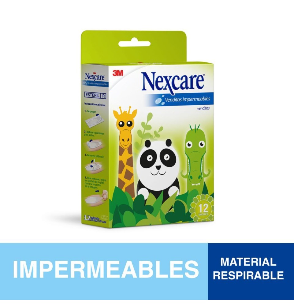 NEXCARE PARCHES IMPERMEABLES INFANTILES ANIMALES X 12 UNIDADES