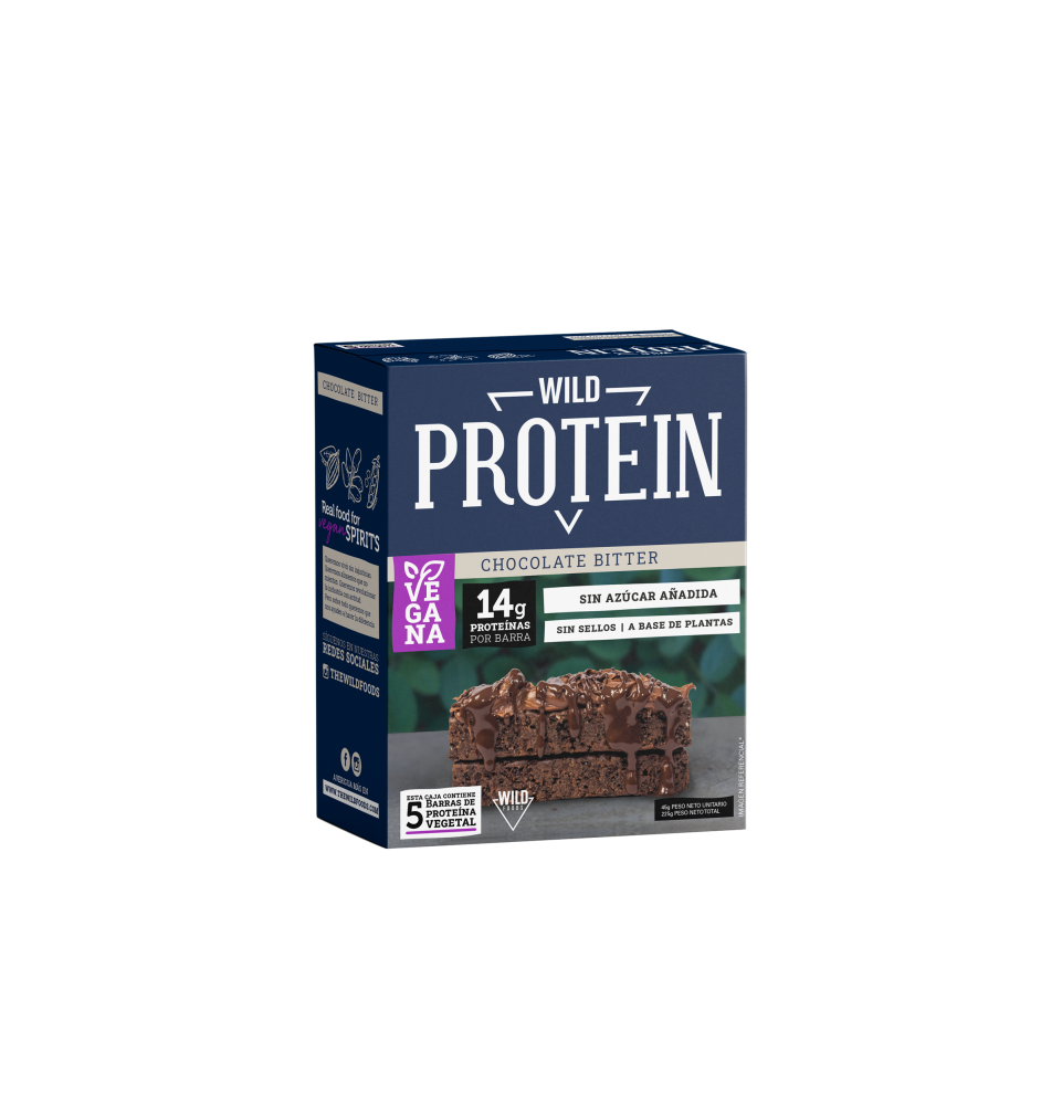 WILD PROTEIN VEGANA CHOCOLATE BITTER X 5 UNIDADES